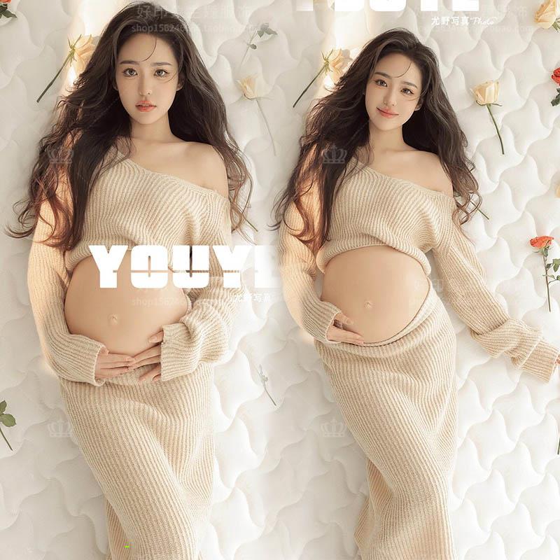 影楼主题孕妇摄影装新款法式唯美吊带连衣裙孕妈妈艺术写真摄影服