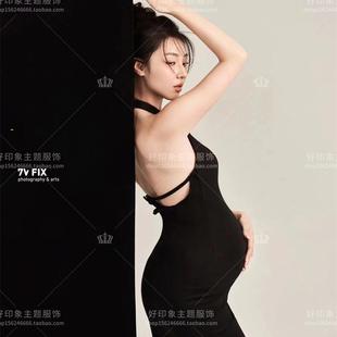 24年新款 復古油畫風影樓孕婦連衣裙大肚媽咪藝術攝影服 孕婦照服裝