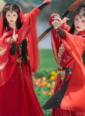 异域风情民族风照相馆旅拍服装东宫小枫古装汉服红色藏族藏袍摄影