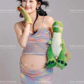 孕妈咪拍照服装 甜美小清新蓝色吊带套装 影楼孕妇室内拍照新款 新款