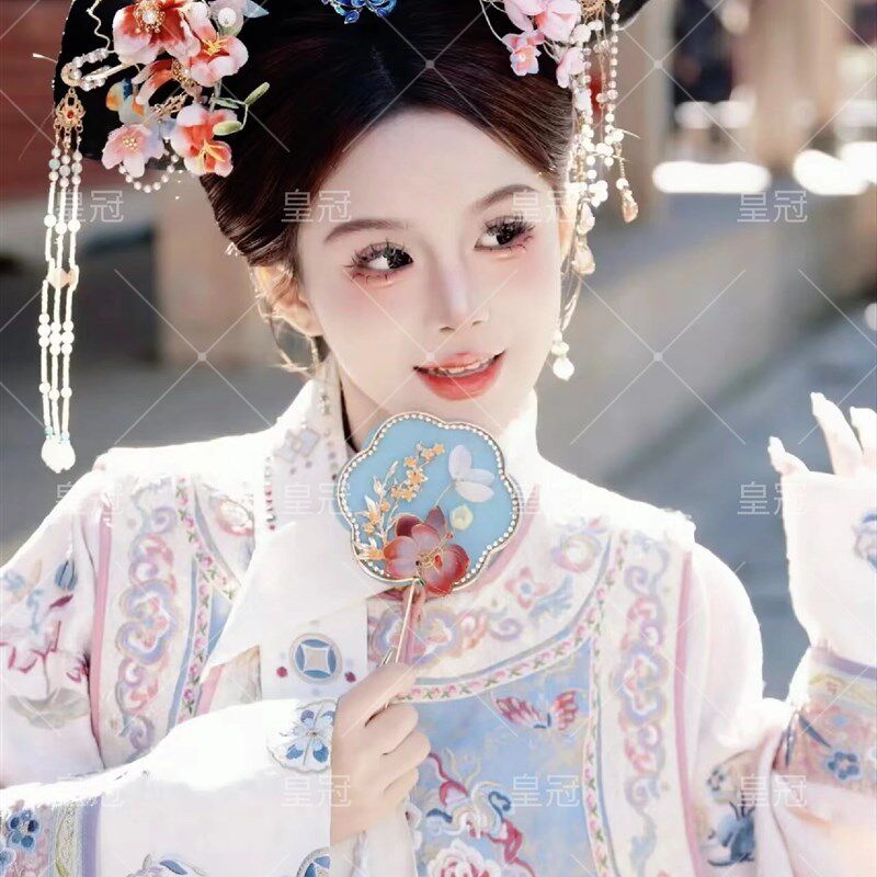 汉服女汉服女清代印花古装清朝延吉公主旗袍宫廷格格服两件套旅拍