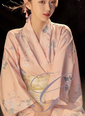 和服女正装传统复古粉色改良中国风日式神明少女日系写真外景拍照
