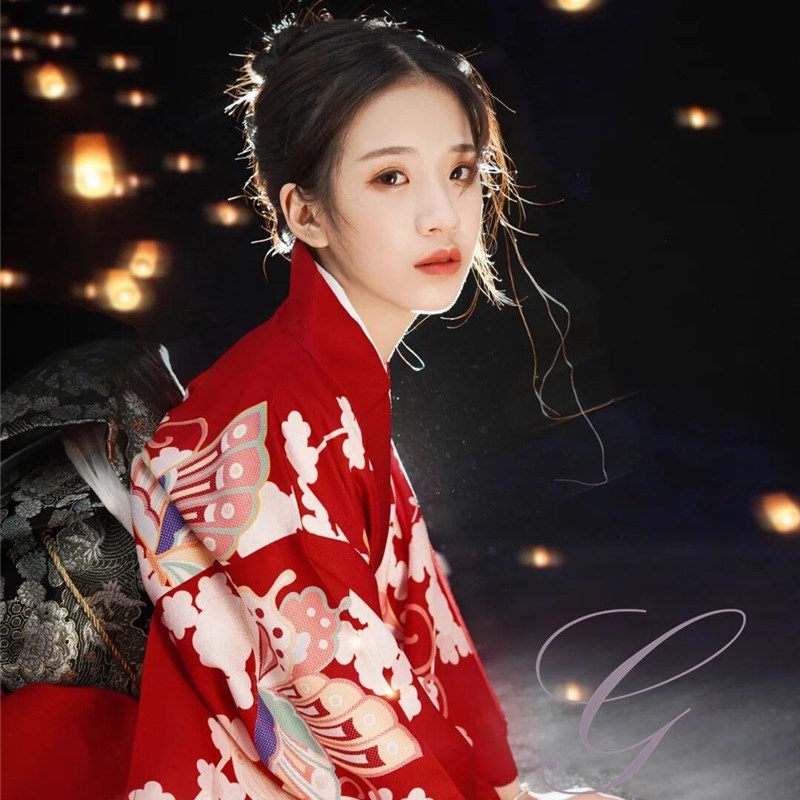 和服女正装传统夏季红色日式和风中国风浴衣拍照写真神明少女和服图片