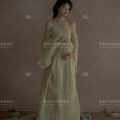 唯美油画风褶皱连衣裙摄影艺术照拍照服 法式 影楼复古主题服装 新款