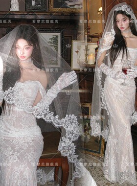 2026影楼主题新款写真服装法式复古蕾丝礼服妻感氛围感个人婚纱照