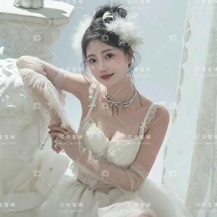 影楼新款蓝色高级感吊带裙肖像写真服装简约气质拍照主题摄影服饰