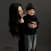 影楼主题一家三口拍照黑色毛衣亲子装 全家福摄影服装 韩版 2024新款