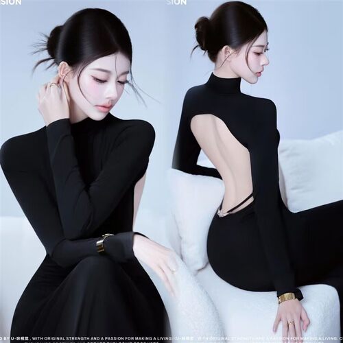 影楼新款拍照主题写真气质高级感复古黑色肖像个人艺术照摄影服装