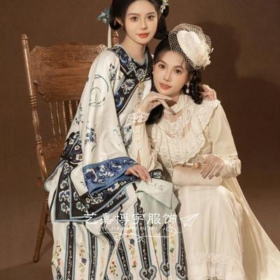 影楼国风中式格格旗装晚清汉女装印花汉服写真旅拍艺术照摄影套装
