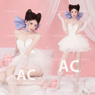 新款影楼主题写真气质高级感白色女西装肖像个人形象照艺术照服装