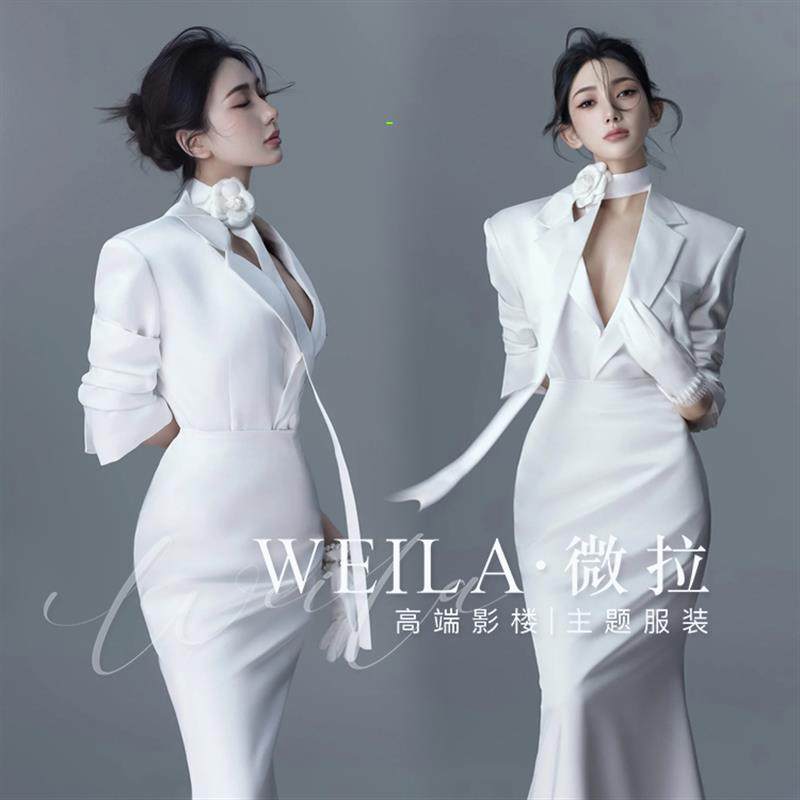 时尚杂志风艺术肖像形象照黑色西装写真街拍新款影楼主题摄影服装