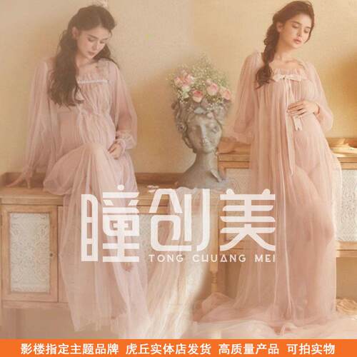 新款孕妇照服装影楼甜美超仙孕妈少女感大肚拍照连衣裙写真摄影服