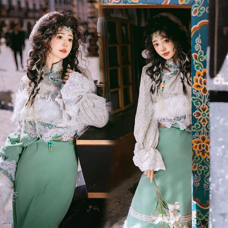 藏服改良新款套装清新少女藏族藏袍民族特色复古写真旅拍摄影服饰
