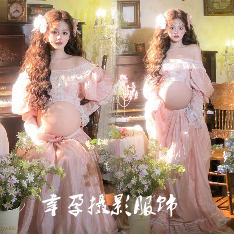 新款影楼拍照主题服装情侣花朵抹胸拖尾旅拍彩纱森系城堡婚纱礼服