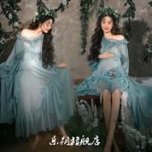 影楼孕妇拍照服装 复古主题森系油画风连衣裙孕妈咪艺术照写真 法式