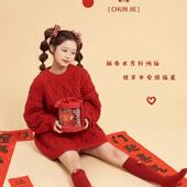 影楼个人艺术照摄影服装 时尚 小清新少女新年红色毛衣主题写真新款