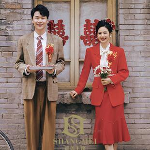 影楼年代感爸妈结婚照风格 影 家有喜事80结婚复古街拍主题摄影服装
