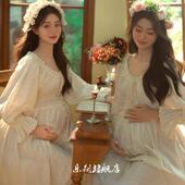 影楼新款 复古油画风连衣裙清新唯美风孕妈大肚照写真 孕妇拍照服装