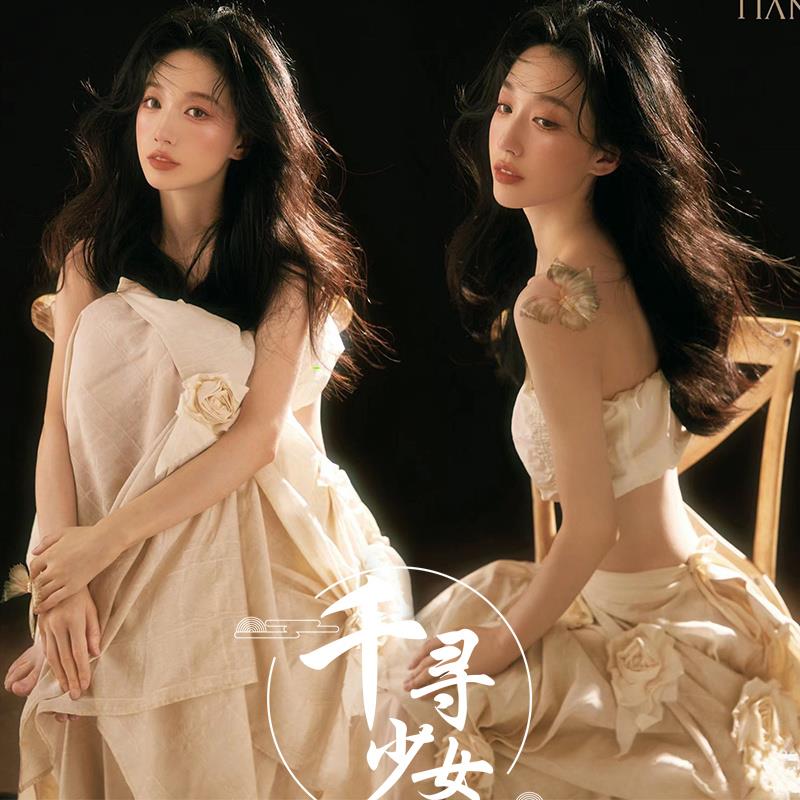 影楼主题个人拍照连衣裙新款法式复古纯欲风氛围感少女艺术照摄影