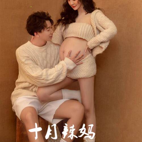 新款影楼孕妇拍照服装时尚情侣孕妇粗线毛衣居家主题艺术照写真服