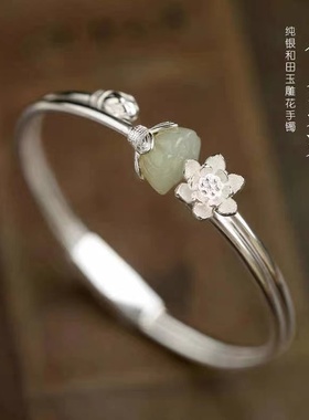 女925普通碧玉复古纯银手镯纯银