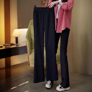 休闲裤 2285 梨形身材高腰喇叭裤 女秋冬新款 44黑色微喇裤