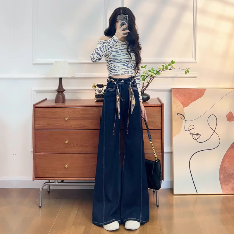 复古阔腿牛仔裤女秋季