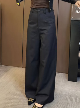 3211#黑色垂感阔腿裤女2025秋季新款简约通勤显瘦高腰慵懒风