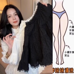 显瘦松紧腰大码 新款 a字裙 蕾丝拼接蓬蓬短裙女夏季 2673