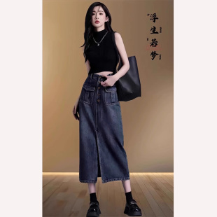 长裙 新款 5928 42高腰复古牛仔半身裙女2024年秋季