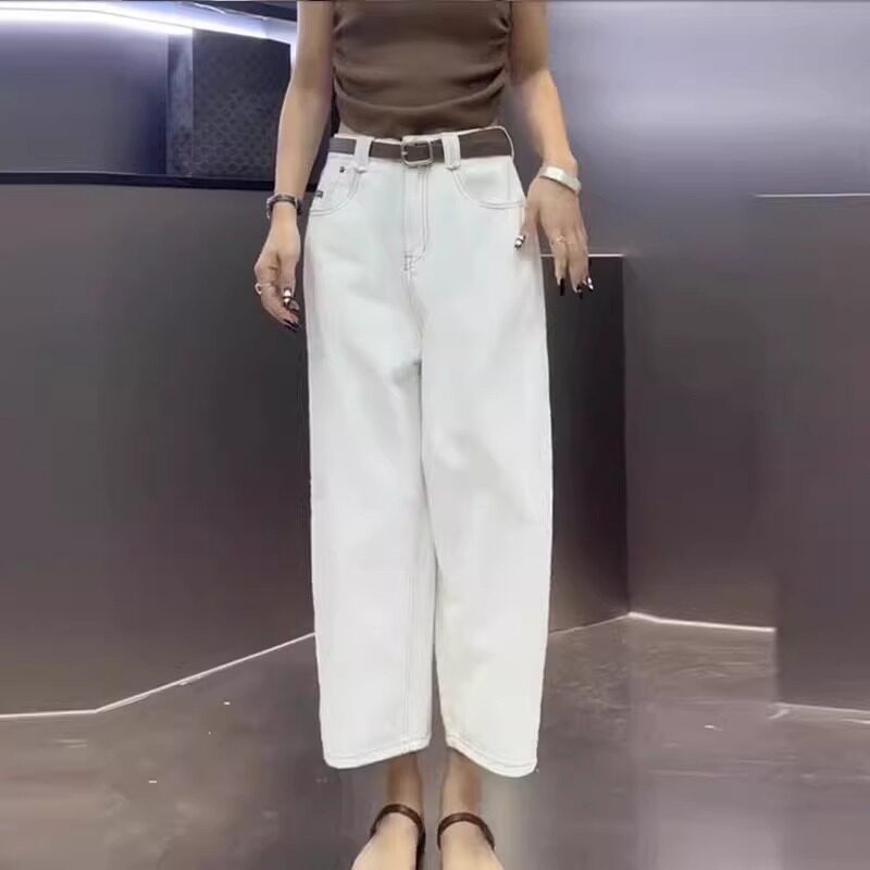 7239#41春夏新款白色八分牛仔裤女老爹裤高腰显瘦阔腿裤