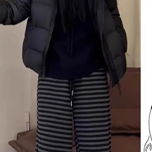 条纹裤 胖mm百搭时尚 松紧腰休闲裤 2368 秋冬款 女装 新款 加绒56大码