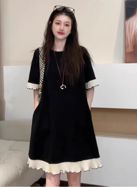6080#大码女装法式赫本风遮肚小黑裙夏季胖mm显瘦洋气减龄连衣裙