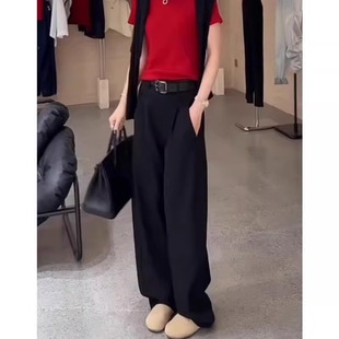 宽松高腰垂感直筒裤 2561 女小个子大码 裤 45黑色休闲西装