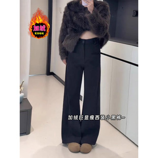 高腰垂感显瘦直筒阔腿裤 黑色加绒休闲裤 大码 女秋冬新款 6171