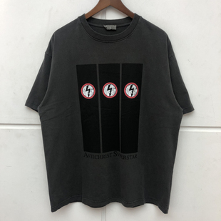 fog侃爷风格VTG闪电曼森短袖Vintage水洗做旧复古高街嘻哈T恤潮T