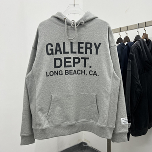 美式重磅Gallery Dept.字母印花抓绒抽绳连帽衫宽松男女卫衣外套