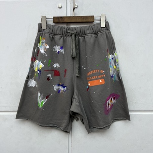 GALLERY DEPT手绘涂鸦卷边破坏男女沙滩裤吊裆运动裤宽松休闲短裤