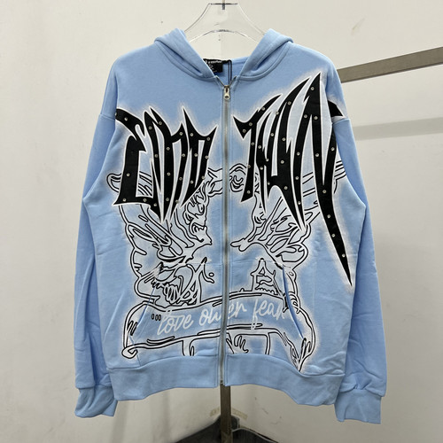 VTG重工烫钻印花连帽卫衣