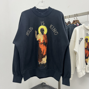 jesus is king侃爷重磅卫衣三神发泡印花宽松男女嘻哈小高领卫衣