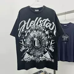 American Hell Star High Street Men's Distressed Vintage Side Face Print Loose Short Sleeve T-Shirt Couple's Tee