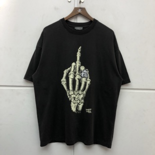 GALLERY DEPT高街宽松骷髅手骨印花圆领短袖T恤男做旧复古半袖fog