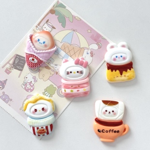 大号卡通可爱小兔子猫咪甜筒冰箱贴树脂配件立体装饰磁力贴