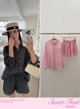 衣夫十三行 慵懒风防晒衬衫阔腿宽松短裤套装小个子两件套23321