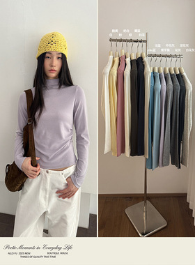 衣夫 万能搭子~半高领抽褶收腰显瘦长袖打底T恤衫弹力舒适上衣073