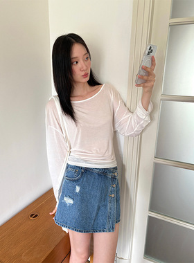 AlloFu十三行女装2025夏季女装新款韩版后设计防晒T SG23356