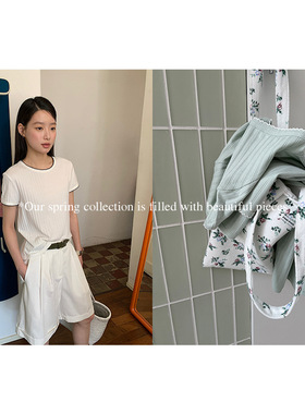 AlloFu十三行夏季女装圆领t恤亲肤软糯撞色正肩显瘦短袖上衣5112