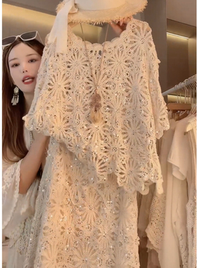 【冰冰】气质时尚复古镂空轻奢洋气蝙蝠袖显瘦宽松蕾丝针织衫上衣