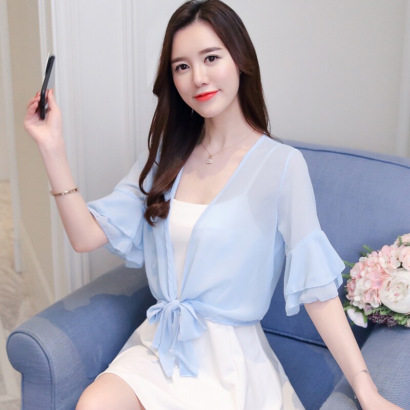 2019夏女防晒衣百搭薄短款长裙子外搭小外套坎肩披肩雪纺空调衫在类目 女装/女士精品, 蕾丝衫/雪纺衫中 - 来自Buy2taobao.com提供专业的淘宝代购服务