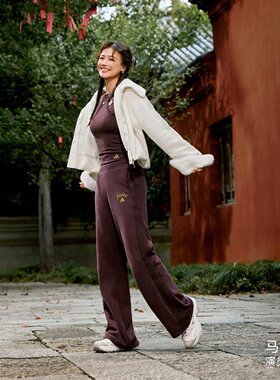 Adidas/阿迪达斯正品女子新年亲肤柔软针织高腰喇叭裤KH2708